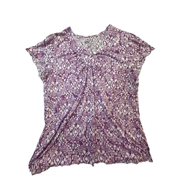 JMS Just My Size 4X Purple Floral Print Top Short Sleeve Stretch Blouse 26W/28W - Picture 1 of 6
